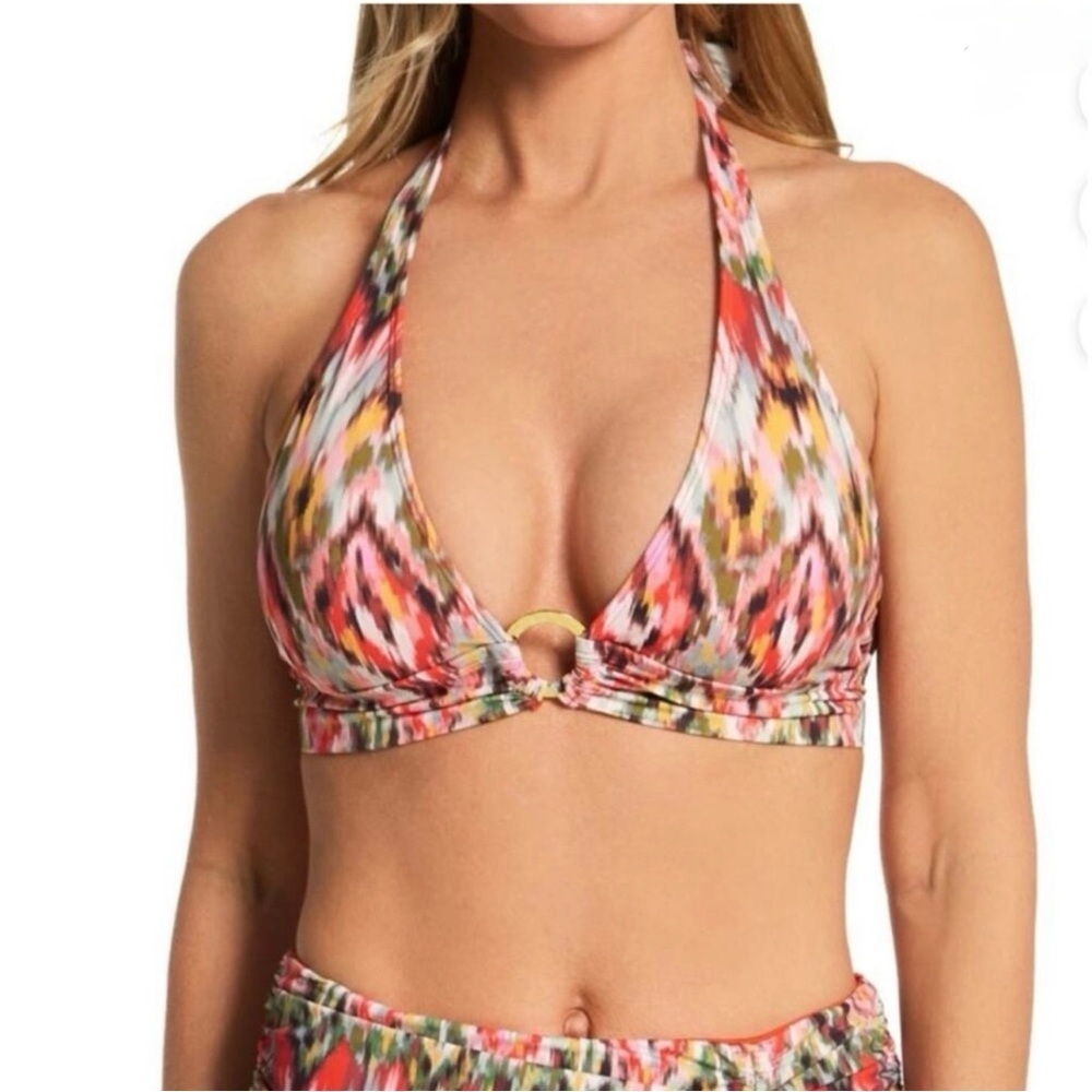 BLEU ROD BEATTIE | Free Spirit Ikat Halter with Ring Swim Bikini Top Sz. 10